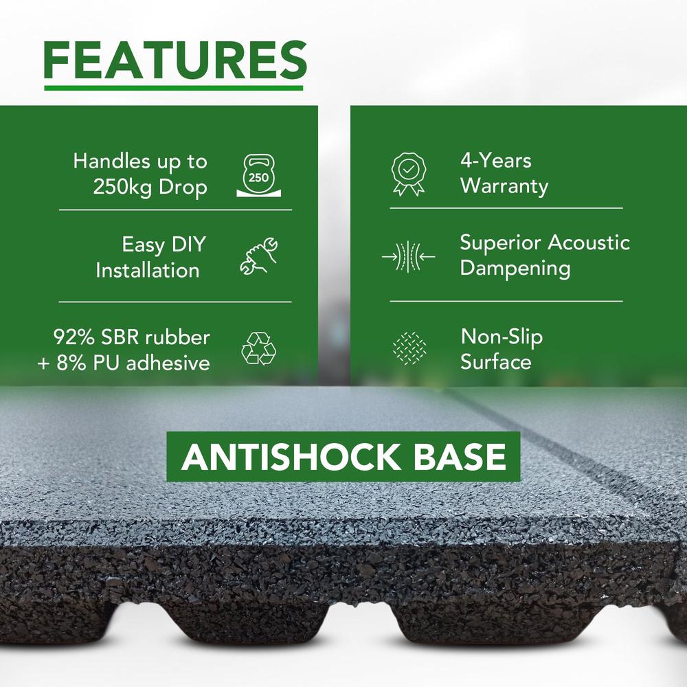 43mm PRO Anti-Shock Rubber Gym Flooring Tile-Sprung Gym Flooring