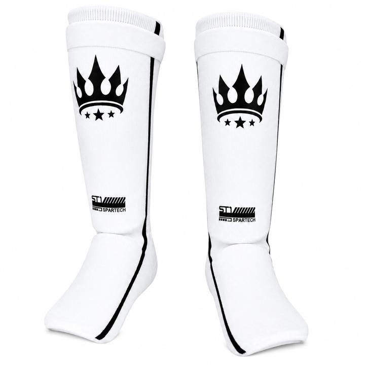 Playerz SparTech Lightweight Cotton Shin Guards - Whte/Black - Adult & Kids-Playerz Boxing