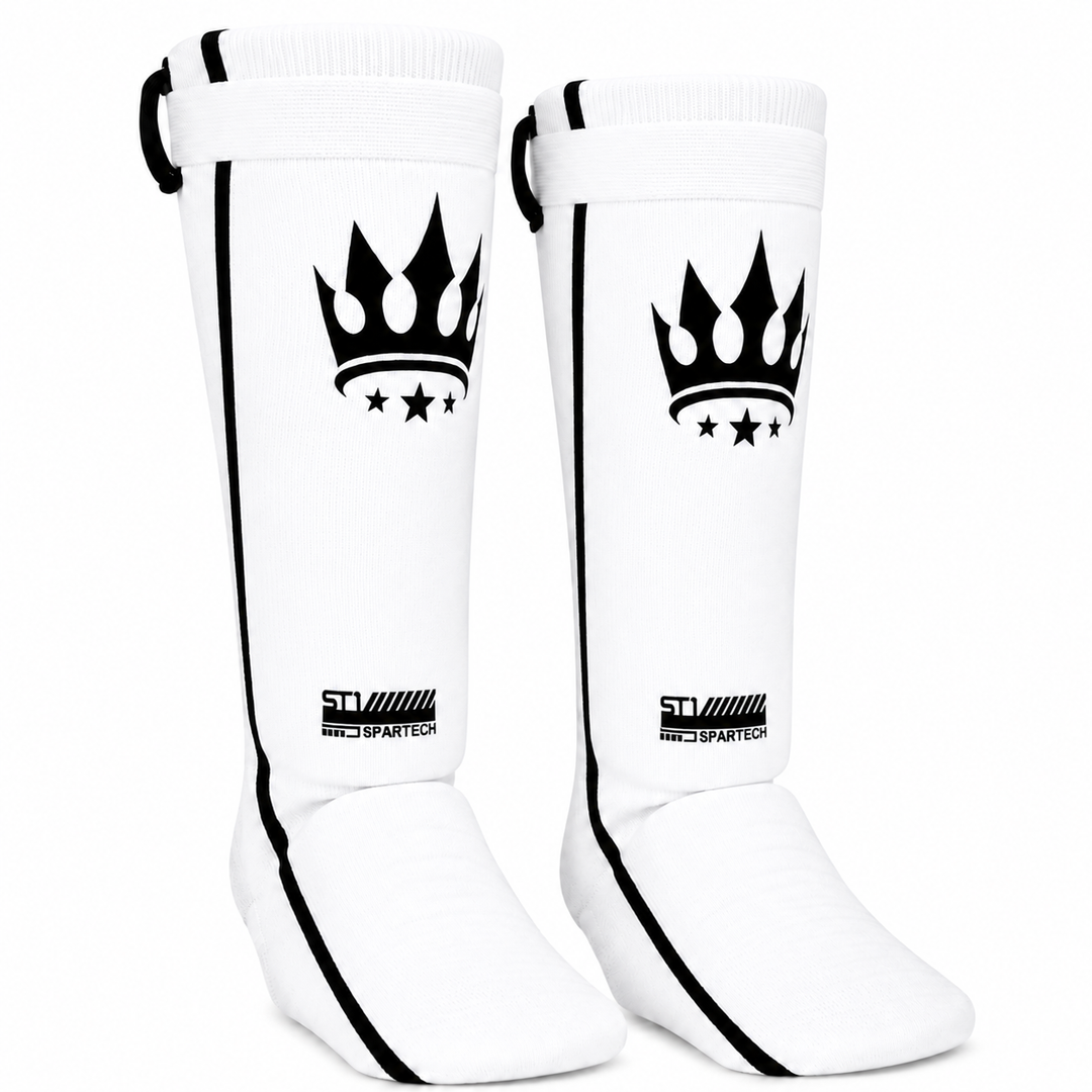 Playerz SparTech Lightweight Cotton Shin Guards - Whte/Black - Adult & Kids-Playerz Boxing