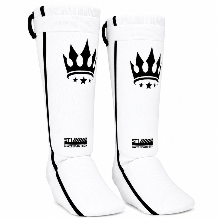Playerz SparTech Lightweight Cotton Shin Guards - Whte/Black - Adult & Kids-Playerz Boxing