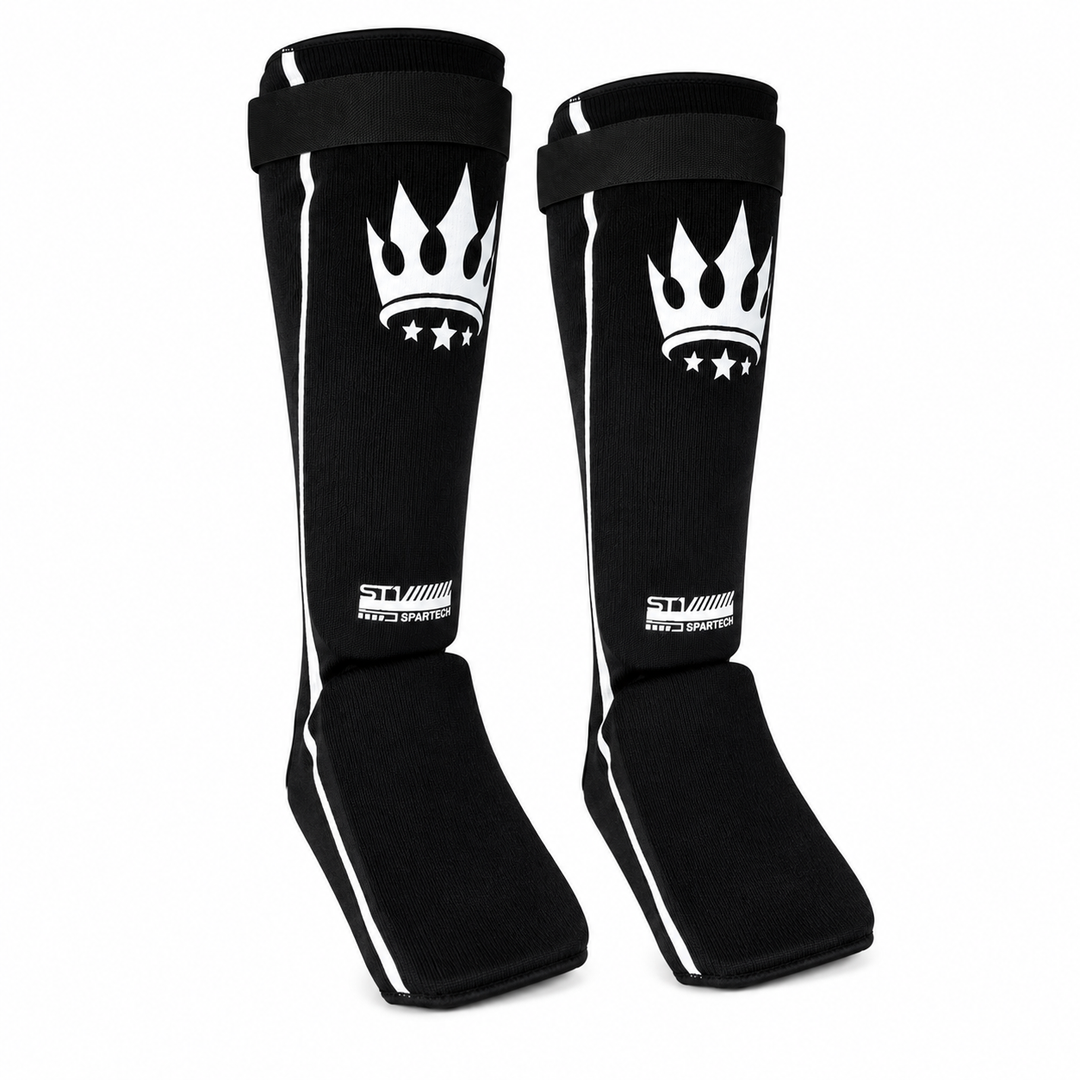 Playerz SparTech Lightweight Cotton Shin Guards - Black/White - Adults & Kids-Playerz Boxing