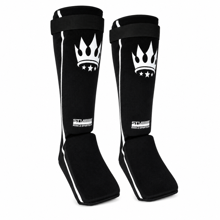 Playerz SparTech Lightweight Cotton Shin Guards - Black/White - Adults & Kids-Playerz Boxing