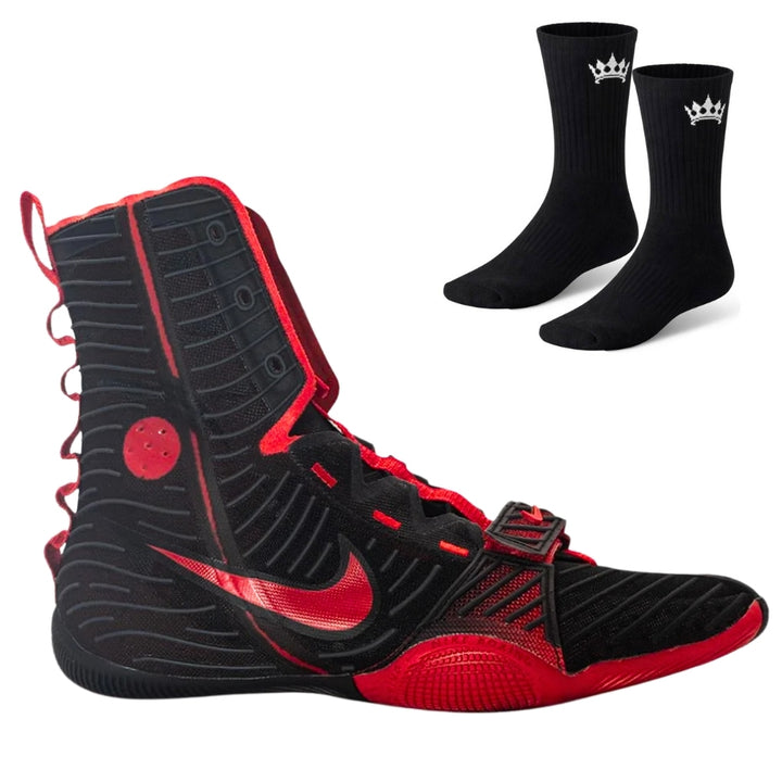 Nike Hyper KO 3 Boxing Boots - Black/Red- Free Socks