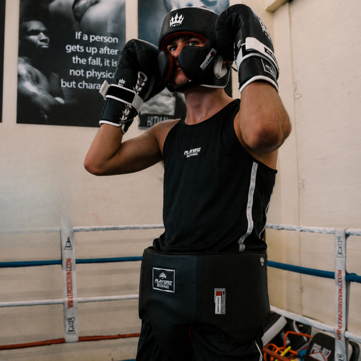 Playerz SparTech Groin Guard - Black/White-Playerz Boxing