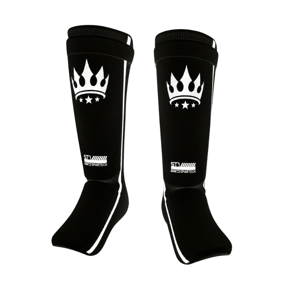 Playerz SparTech Lightweight Cotton Shin Guards - Black/White - Adults & Kids-Playerz Boxing