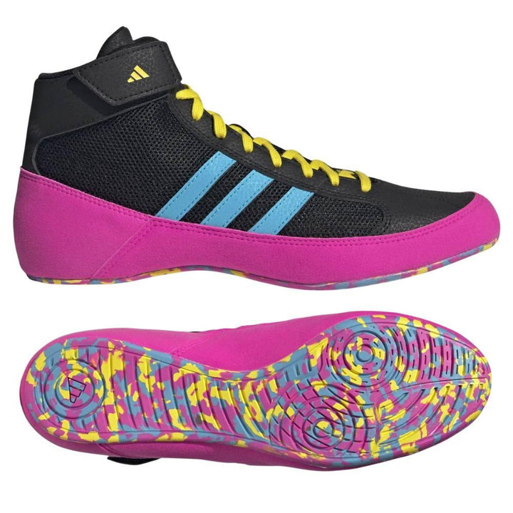 Adidas Adult Havoc Wrestling Boots - Black/Pink/Cyan-Adidas