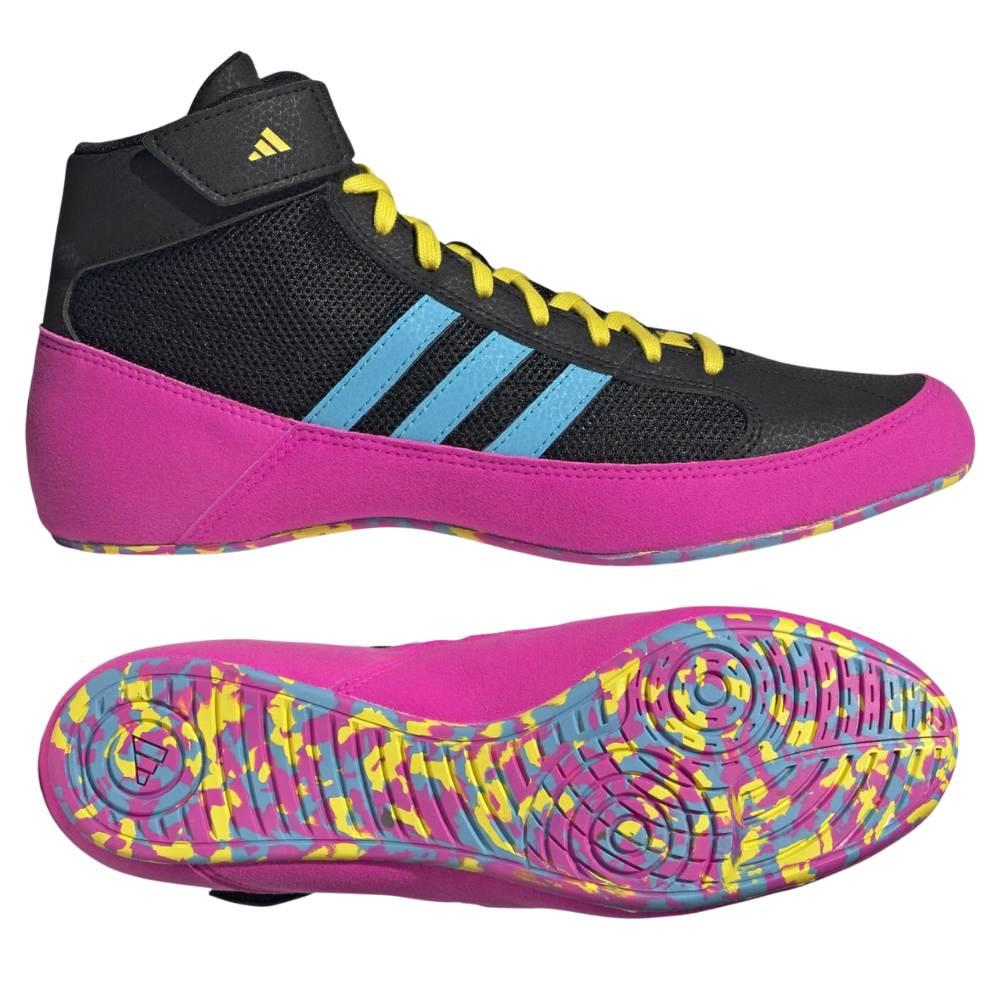 Adidas Adult Havoc Wrestling Boots - Black/Pink/Cyan-Adidas