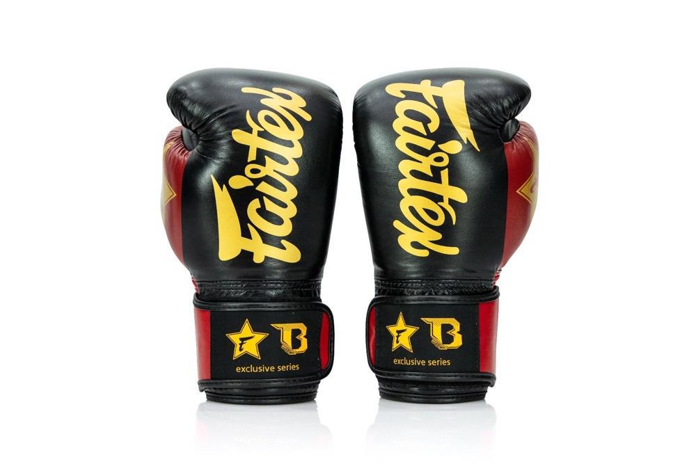 Fairtex x Booster Muay Thai Boxing Gloves - Black/Red-FEUK