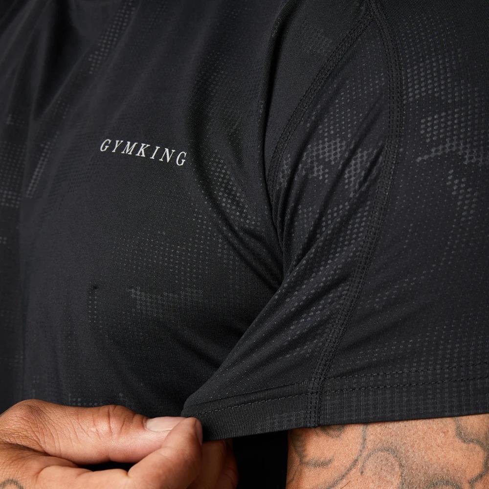 Gym King Debossed Camo Short Sleeve T-Shirt - Black-Fight Equipment UK