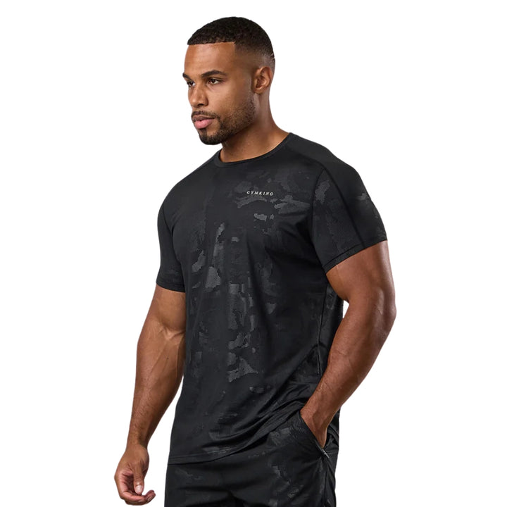 Gym King Debossed Camo Short Sleeve T-Shirt - Black-Gym King