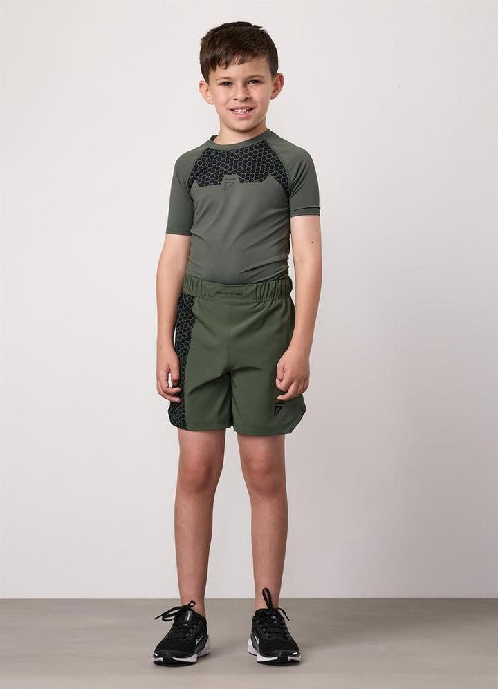 Gym King Fight Division Combat 7" Kids Shorts - Deep Olive-Gym King