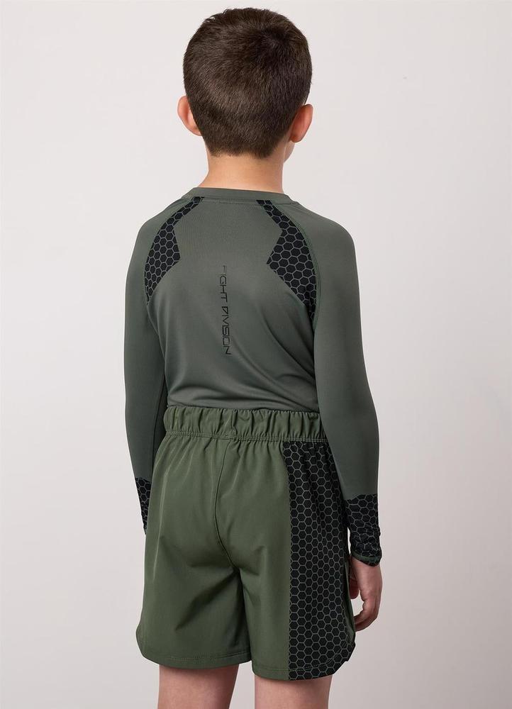 Gym King Fight Division Combat Long Sleeve Kids Rash Guard - Deep Olive-Gym King
