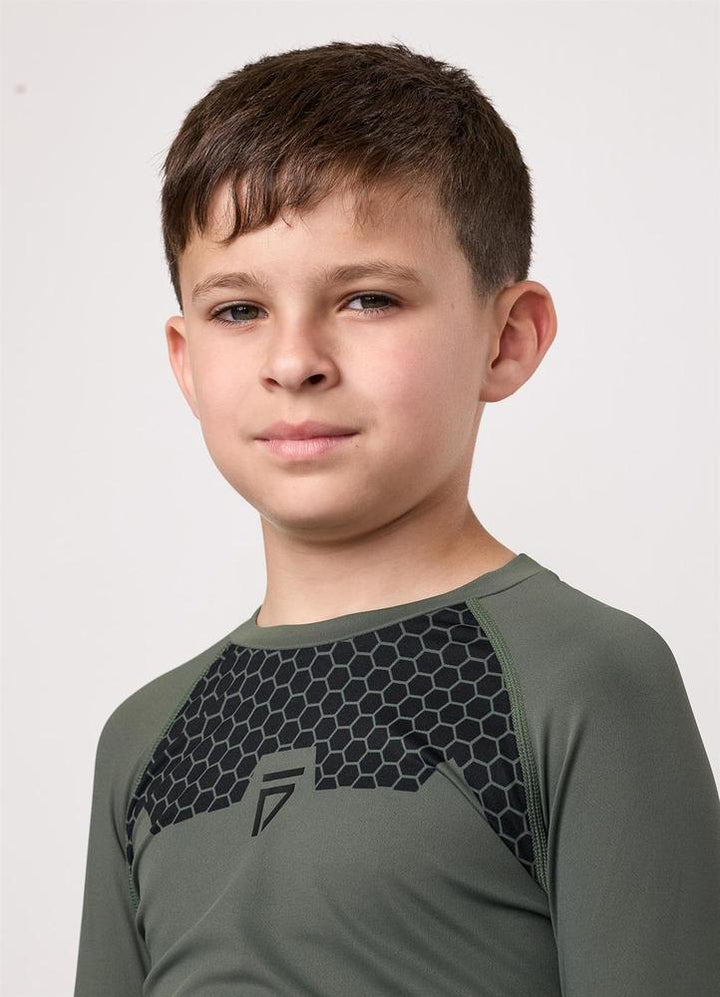 Gym King Fight Division Combat Long Sleeve Kids Rash Guard - Deep Olive-Gym King