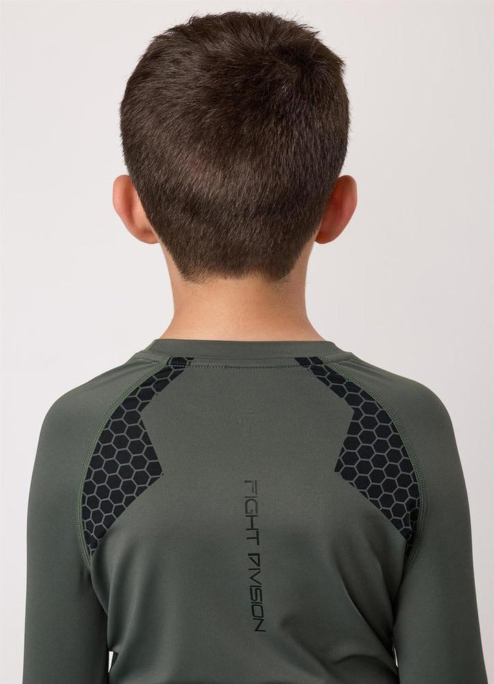 Gym King Fight Division Combat Long Sleeve Kids Rash Guard - Deep Olive-Gym King
