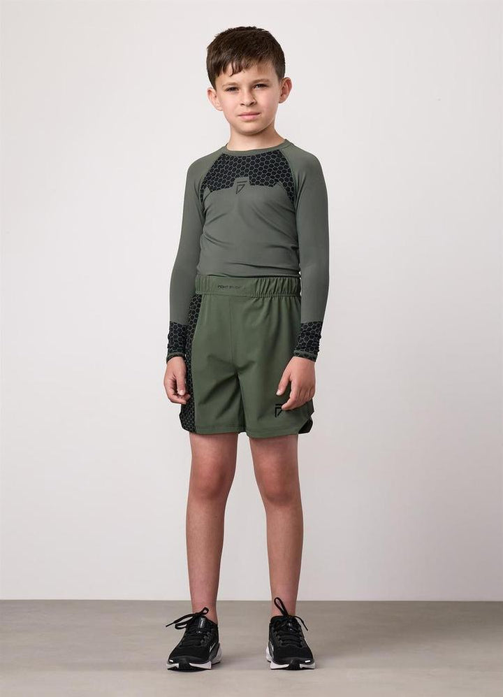 Gym King Fight Division Combat Long Sleeve Kids Rash Guard - Deep Olive-Gym King