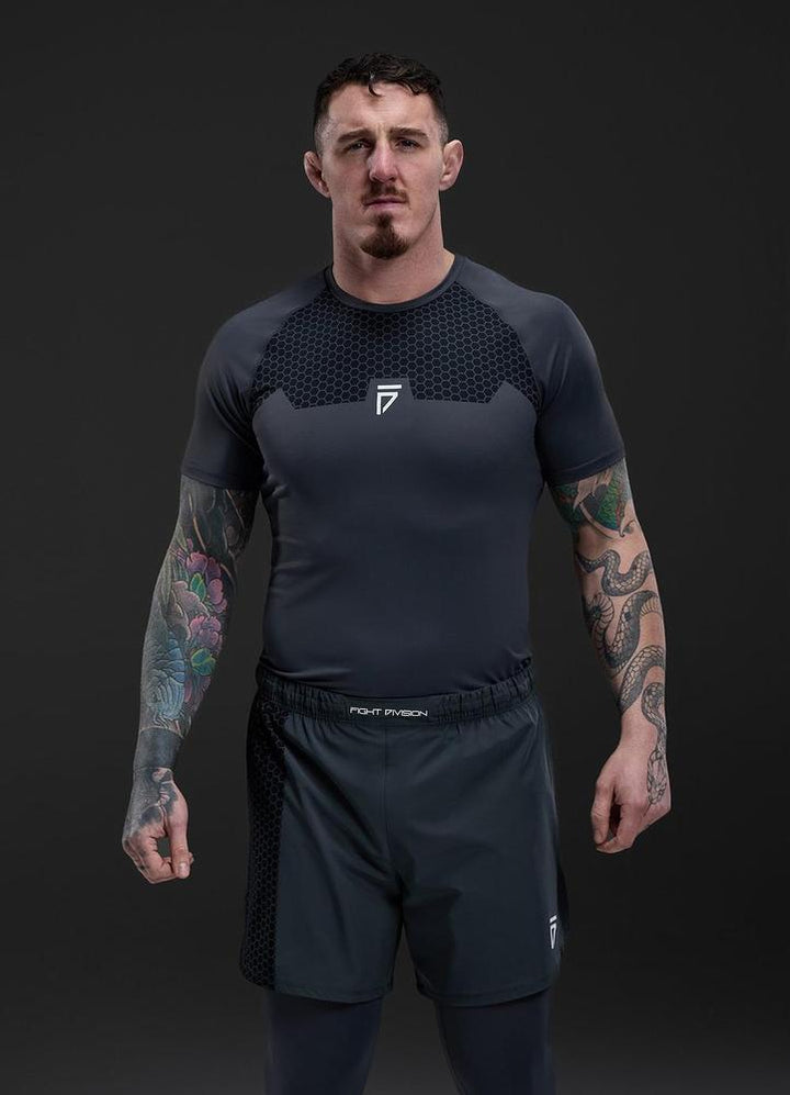 Gym King Fight Division Combat Short Sleeve Rash Guard - Graphite