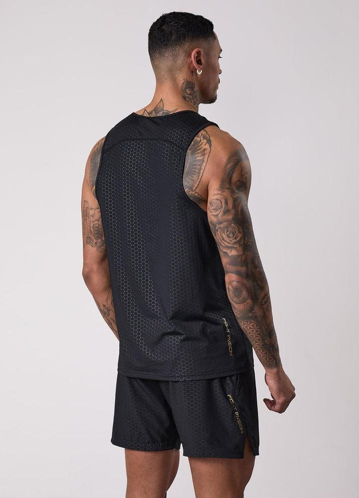 Gym King Fight Division Debossed Training Vest - Black/Gold-Gym King