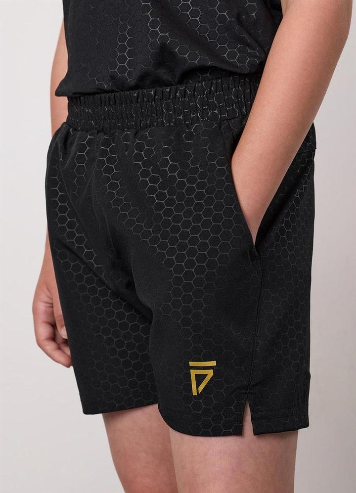 Gym King Fight Division Kids Debossed Training 5" Shorts - Black/Gold-Gym King