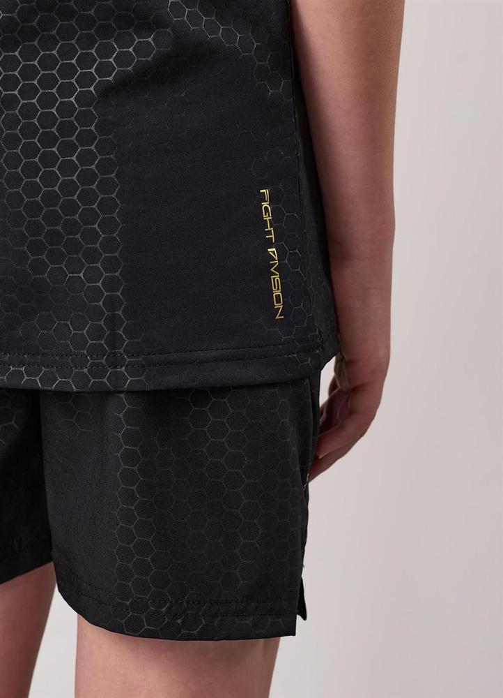 Gym King Fight Division Kids Debossed Training 5" Shorts - Black/Gold-Gym King