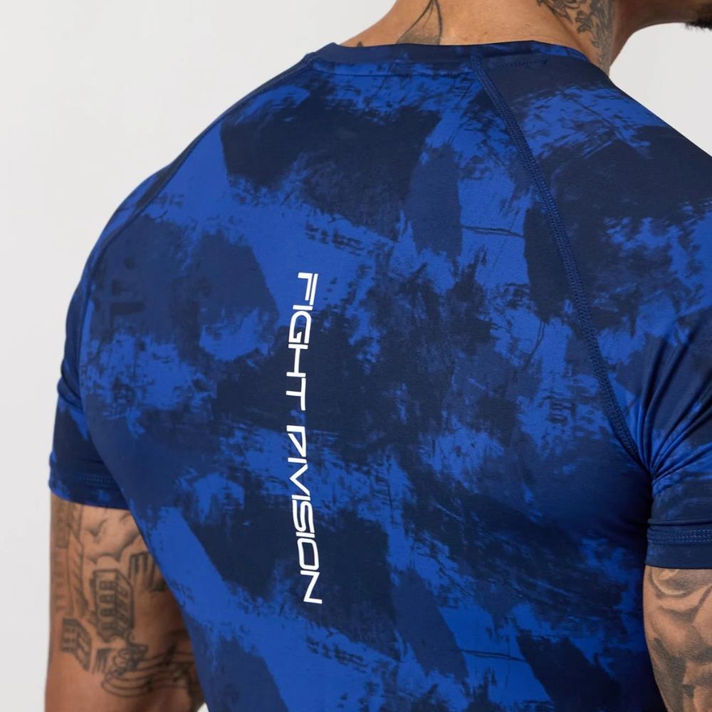 Gym King Fight Division Short Sleeve Rash Guard - Blue Abstract Print-Gym King