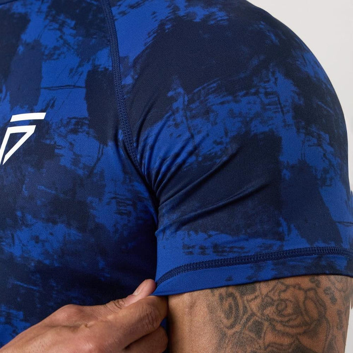Gym King Fight Division Short Sleeve Rash Guard - Blue Abstract Print-Gym King