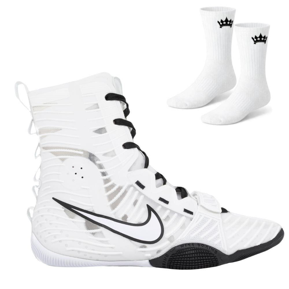 Nike Hyper KO 3 Boxing Boots - White/Black - Free Socks-Nike