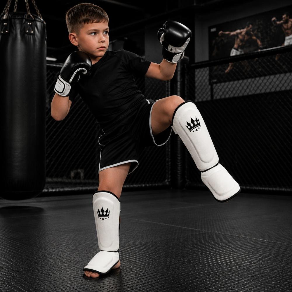 Playerz Kids SparTech Shin Guard - White-Playerz Boxing