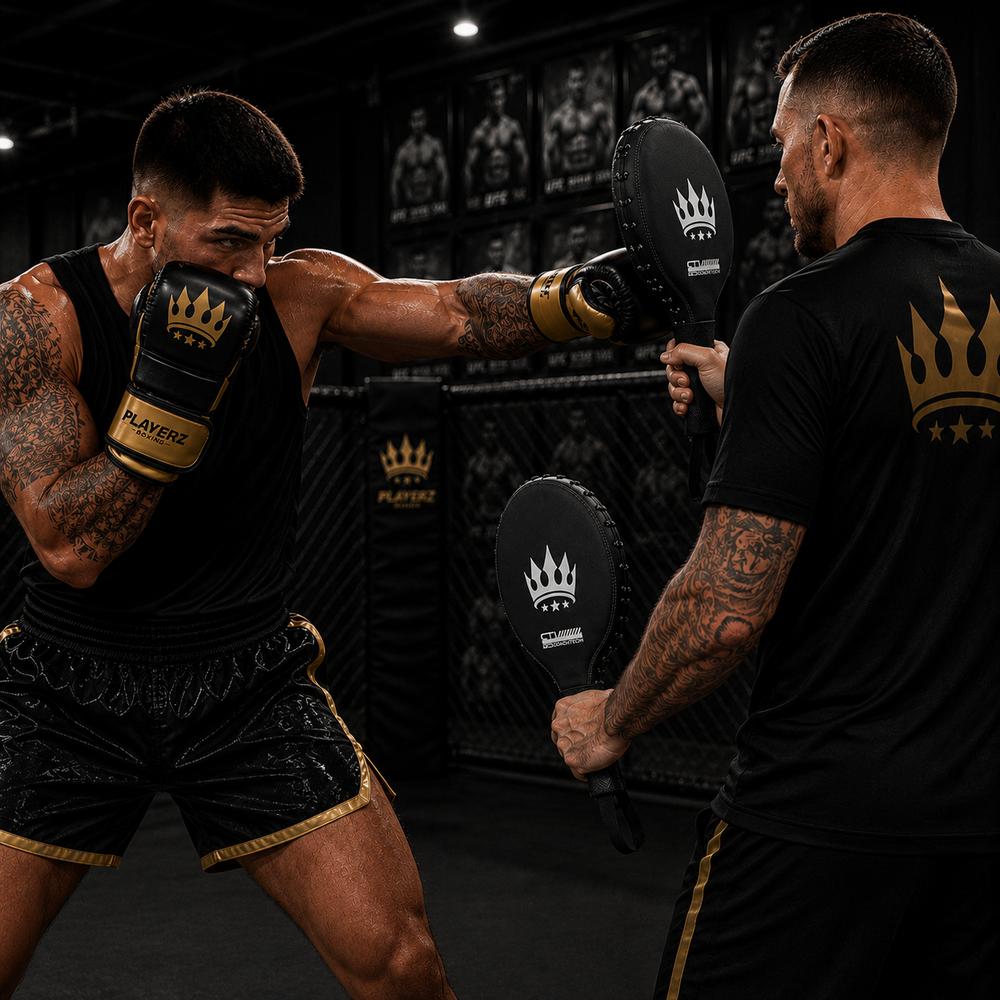 Playerz Power MMA Sparring Gloves - Black/Gold-Playerz Boxing