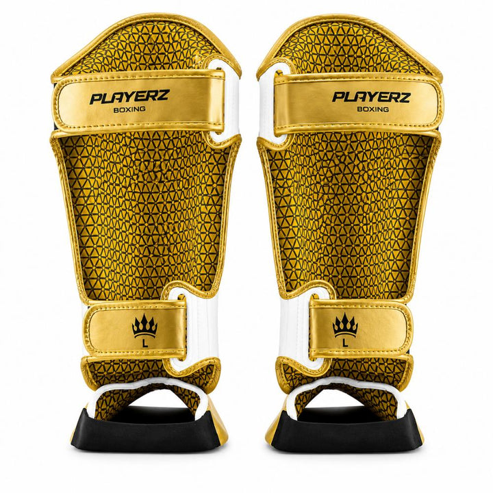 Playerz Power Shin Guards - White/Gold-Playerz Boxing