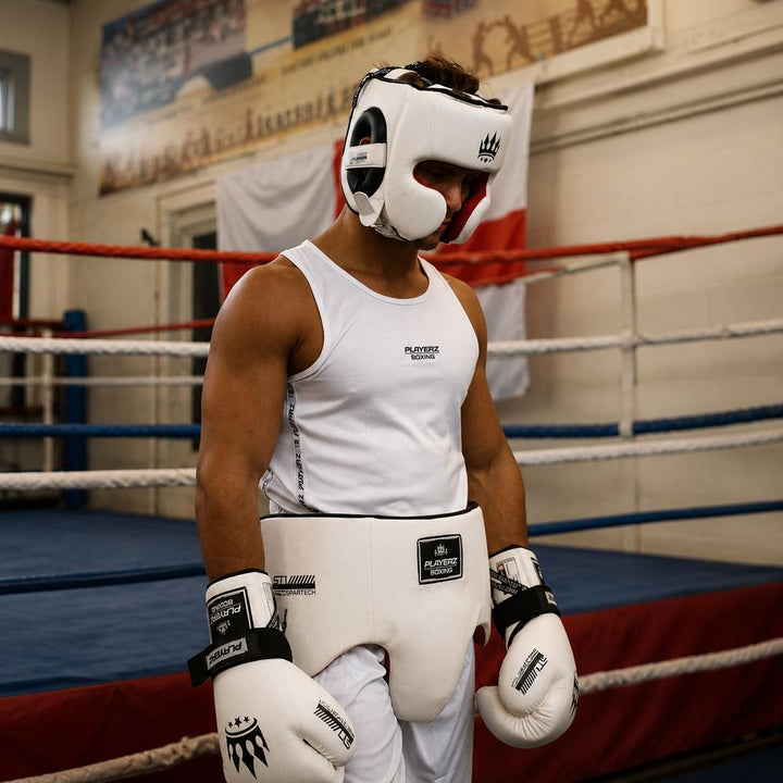 Playerz SparTech Groin Guard - White/Black-Playerz Boxing