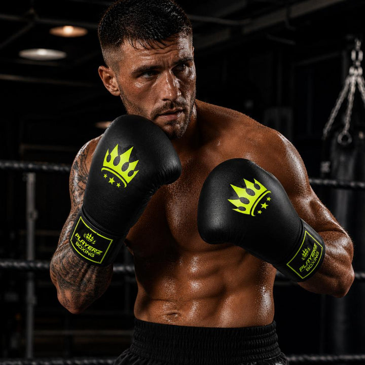 Playerz SparTech Lace Boxing Gloves - Black/Neon-Playerz Boxing