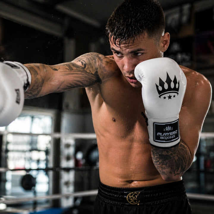 Playerz SparTech Lace Boxing Gloves - White/Black-Playerz Boxing