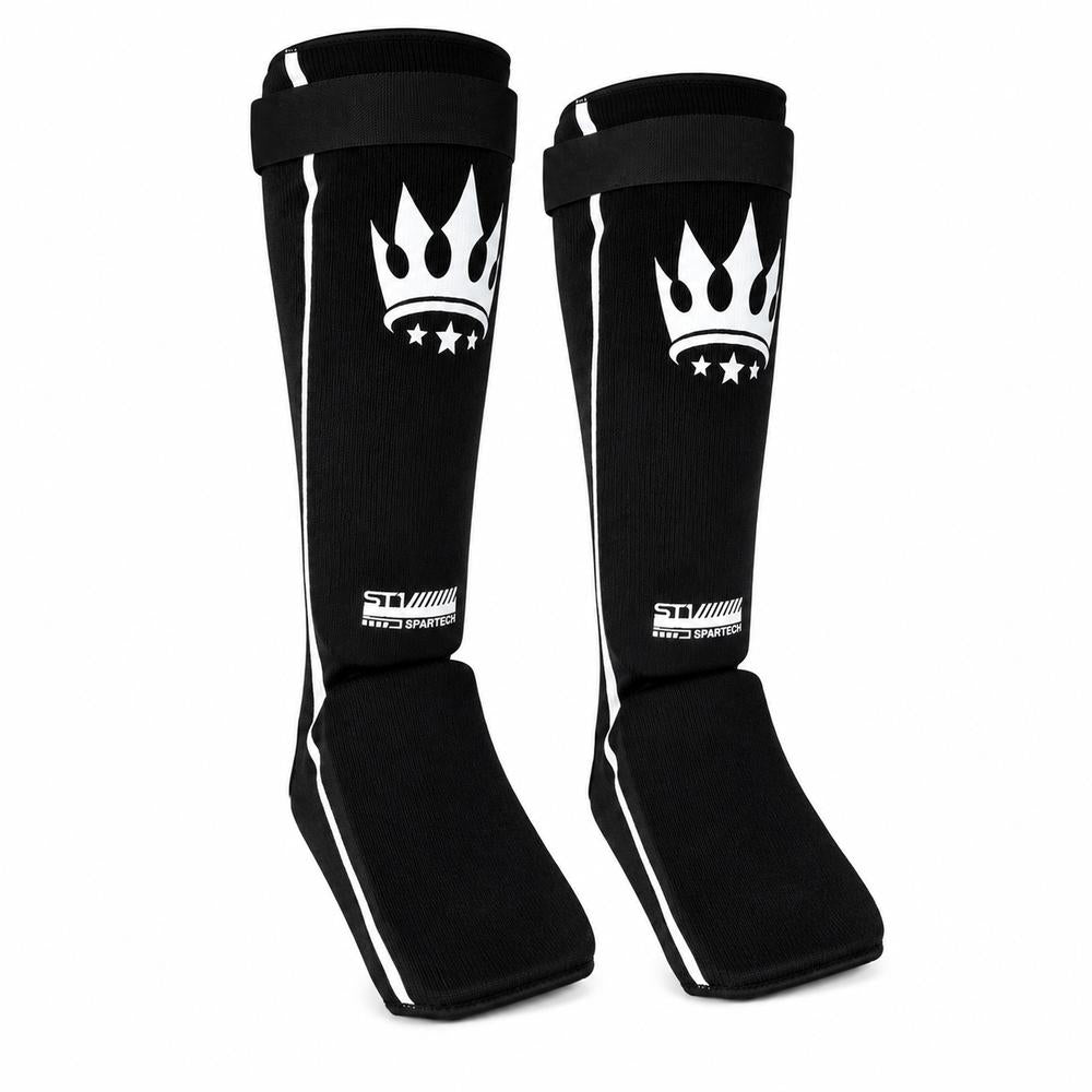 Playerz SparTech Lightweight Cotton Shin Guards - Black/White - Adults & Kids-Playerz Boxing