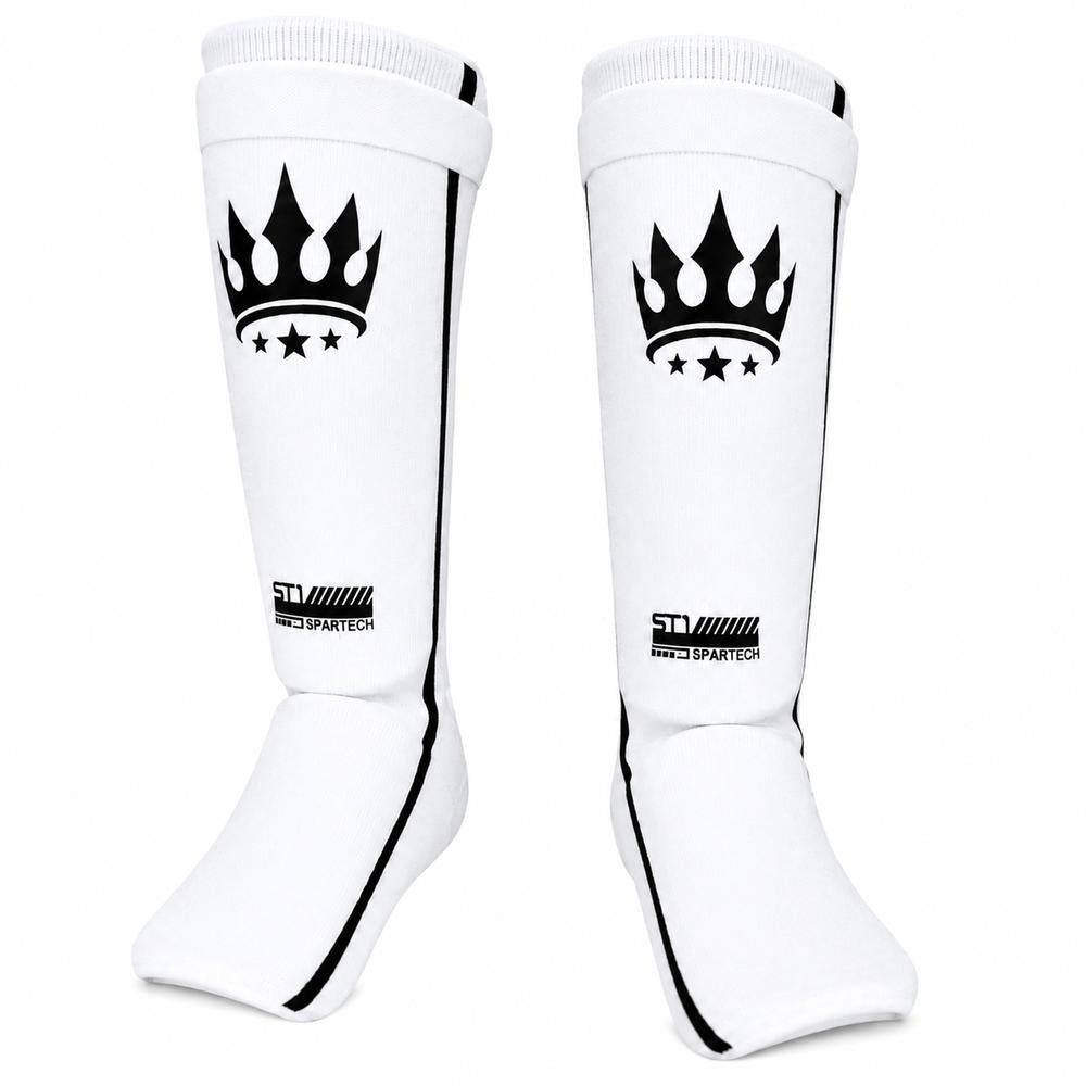 Playerz SparTech Lightweight Cotton Shin Guards - Whte/Black - Adult & Kids-Playerz Boxing
