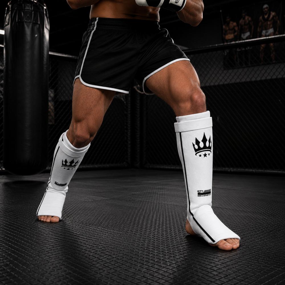 Playerz SparTech Lightweight Cotton Shin Guards - Whte/Black - Adult & Kids-Playerz Boxing