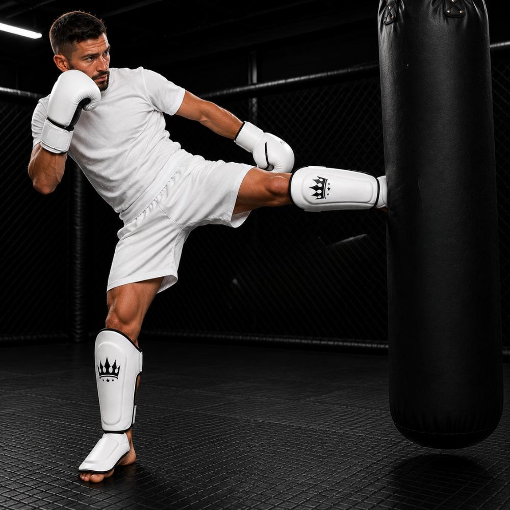 Playerz SparTech Shin Guards - White/Black-Playerz Boxing