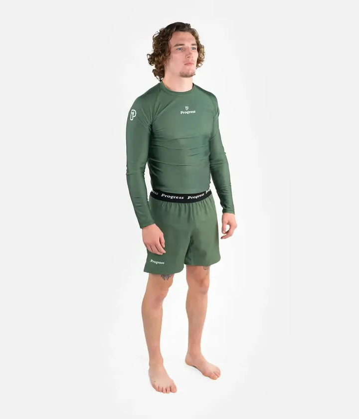 Progress Academy Short Sleeve BJJ Rash Guard Khaki