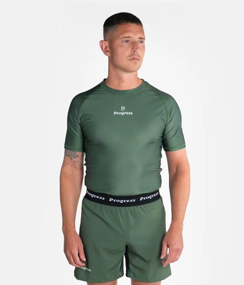 Progress Academy Short Sleeve BJJ Rash Guard Khaki