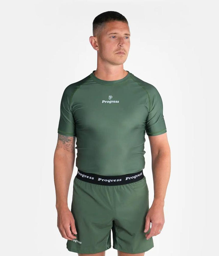 Progress Academy Short Sleeve BJJ Rash Guard Khaki