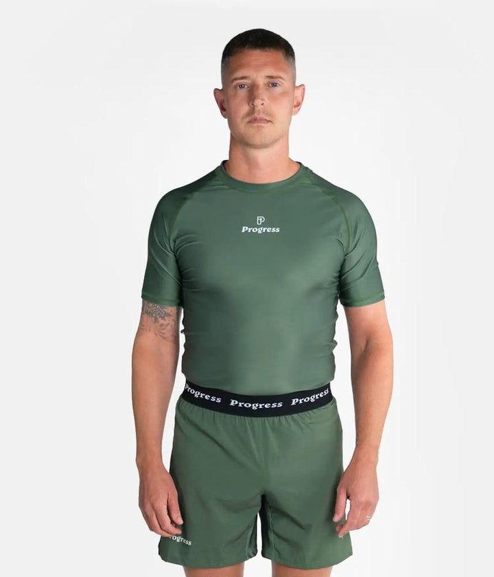 Progress Academy Short Sleeve BJJ Rash Guard Khaki