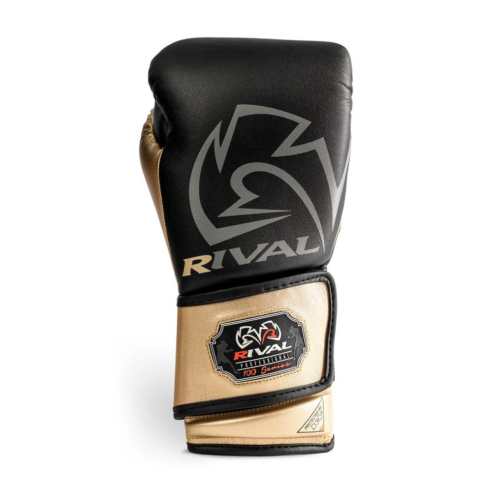 Rival RB100 Professional Bag Gloves – Black/Gold – Large-Rival Boxing