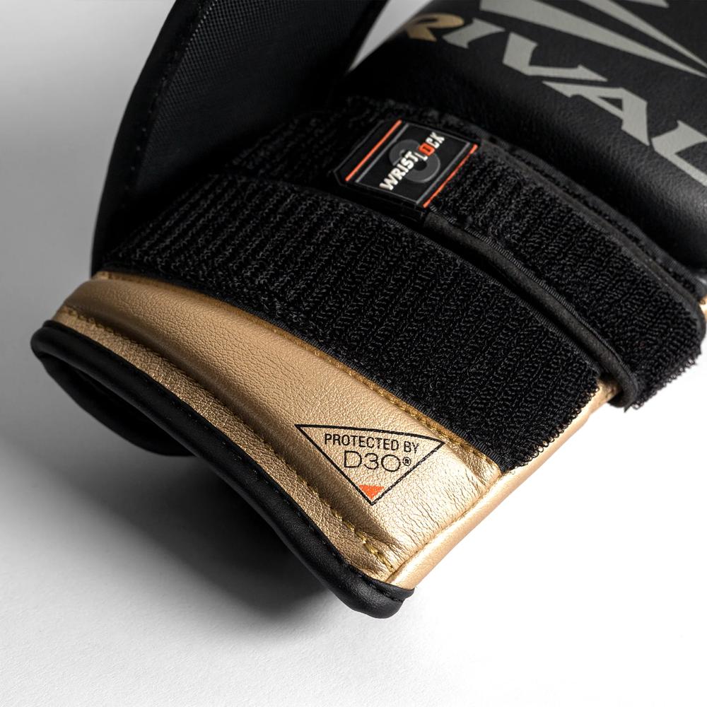 Rival RB100 Professional Bag Gloves – Black/Gold – Large-Rival Boxing