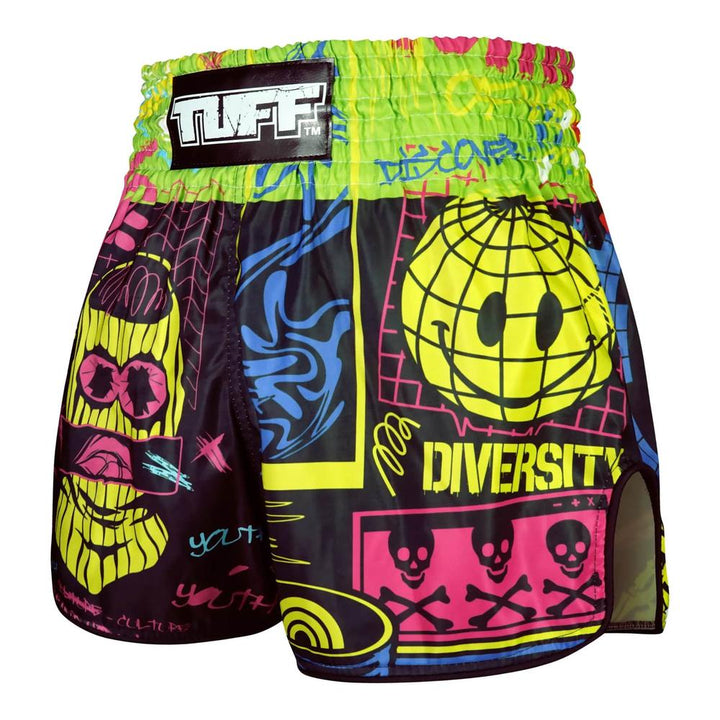 TUFF High-Cut Retro Muaythai Shorts Neon Graffiti-TUFF Sport