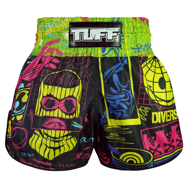 TUFF High-Cut Retro Muaythai Shorts Neon Graffiti-TUFF Sport