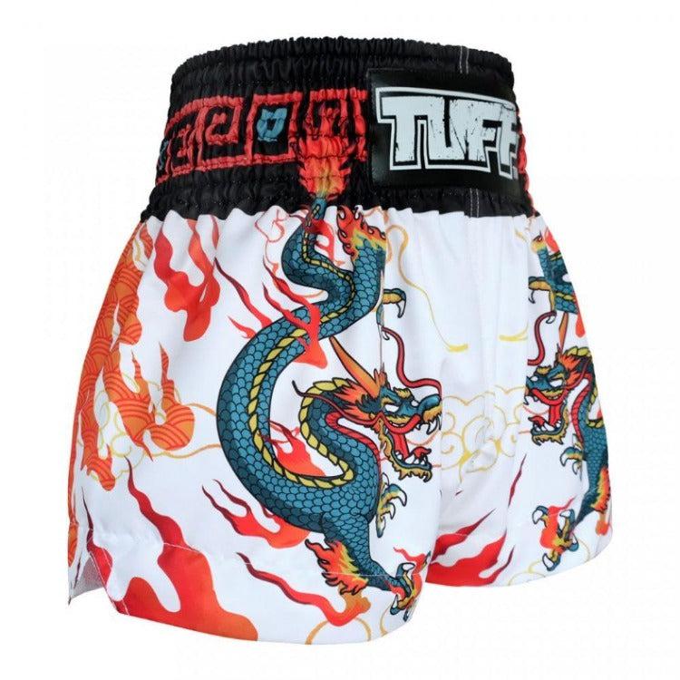 TUFF Muay Thai Shorts - White and Blue Dragon