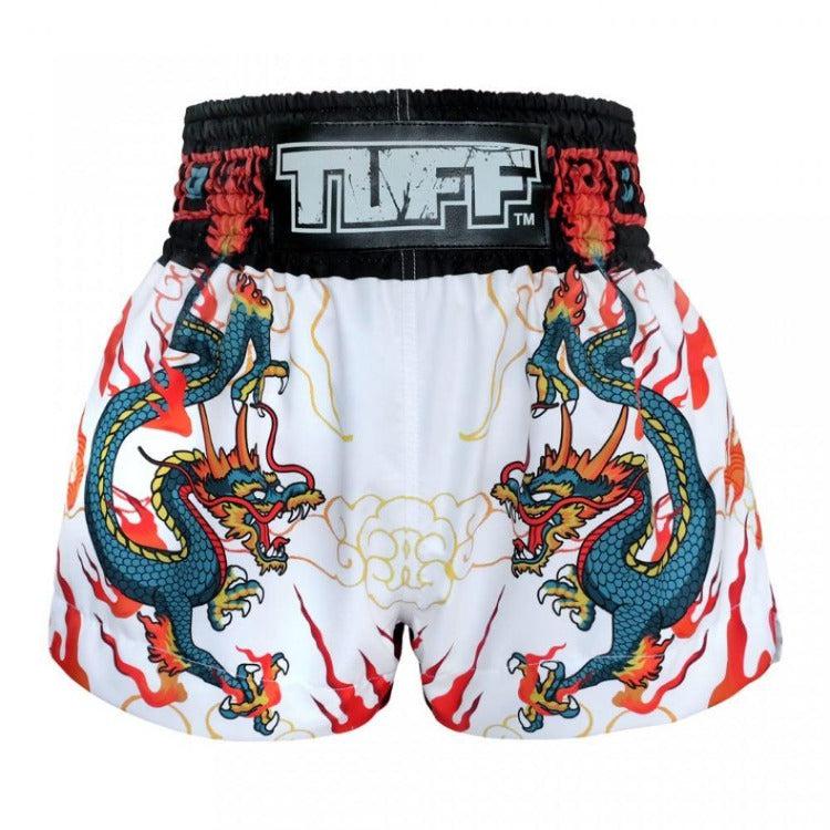 TUFF Muay Thai Shorts - White and Blue Dragon