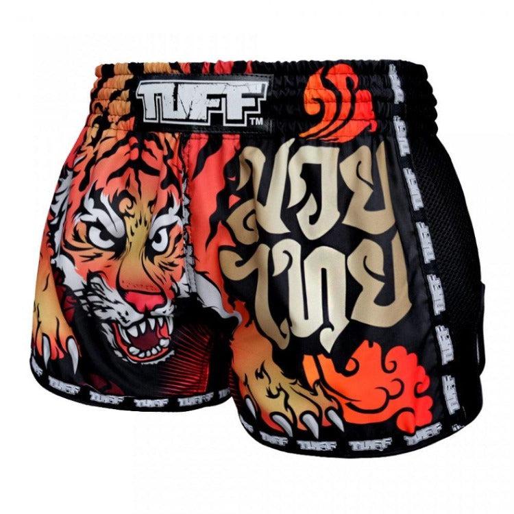 TUFF Retro Muay Thai Shorts - Black Cruel Tiger