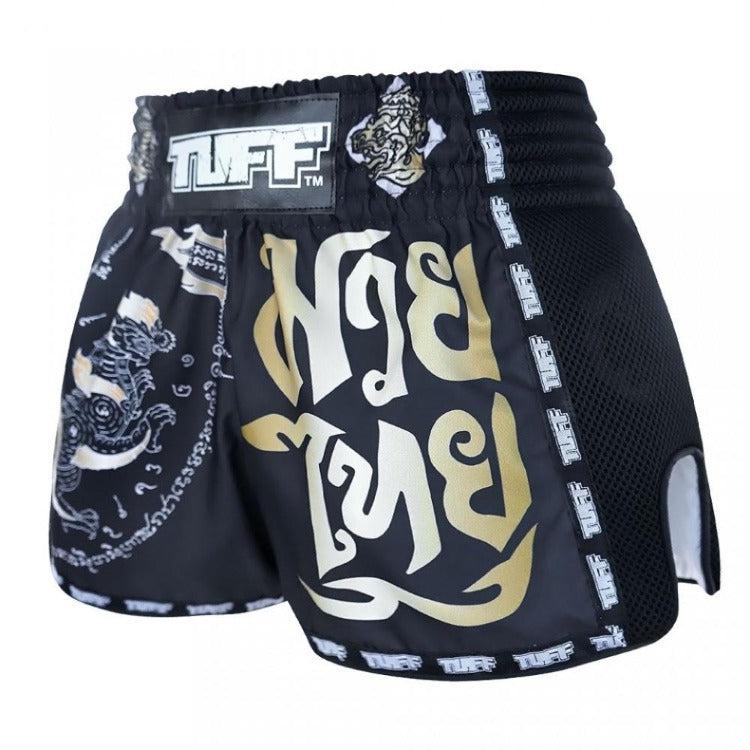 TUFF Retro Muay Thai Shorts - Black Singha Yantra