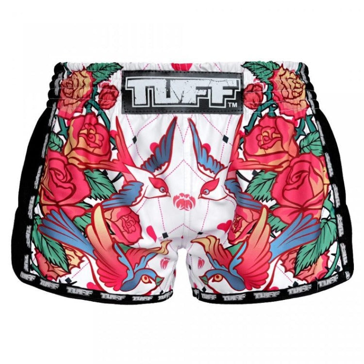 TUFF Retro Muay Thai Shorts - White Roses