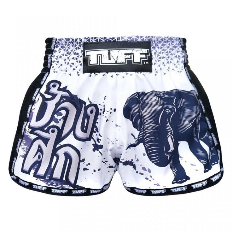 TUFF Retro Muay Thai Shorts - White War Elephant